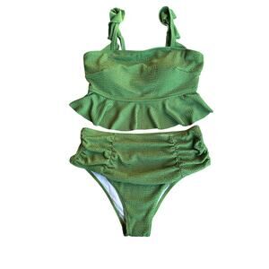 Modest Bikini Flowy Green Ruching 2 piece bathing suit Size 2XL Hot Tub Cruise
